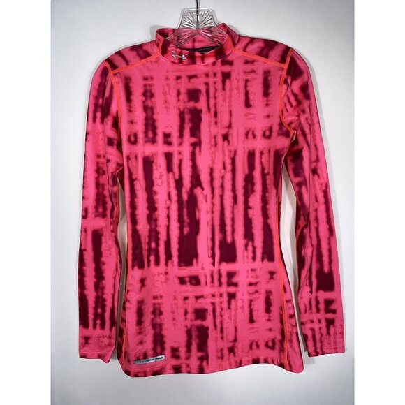 Under Armour Athletic Shirt Women’s Sz Small Fitted Cold Gear Pink Long Sleeve - Picture 1 of 9